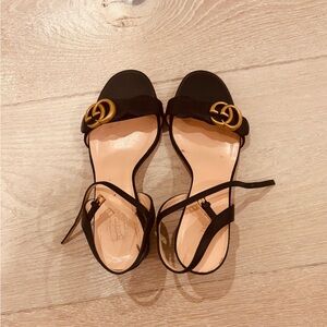 Gucci Marmont Double G Black Leather Block Heel Sandals Size 38
